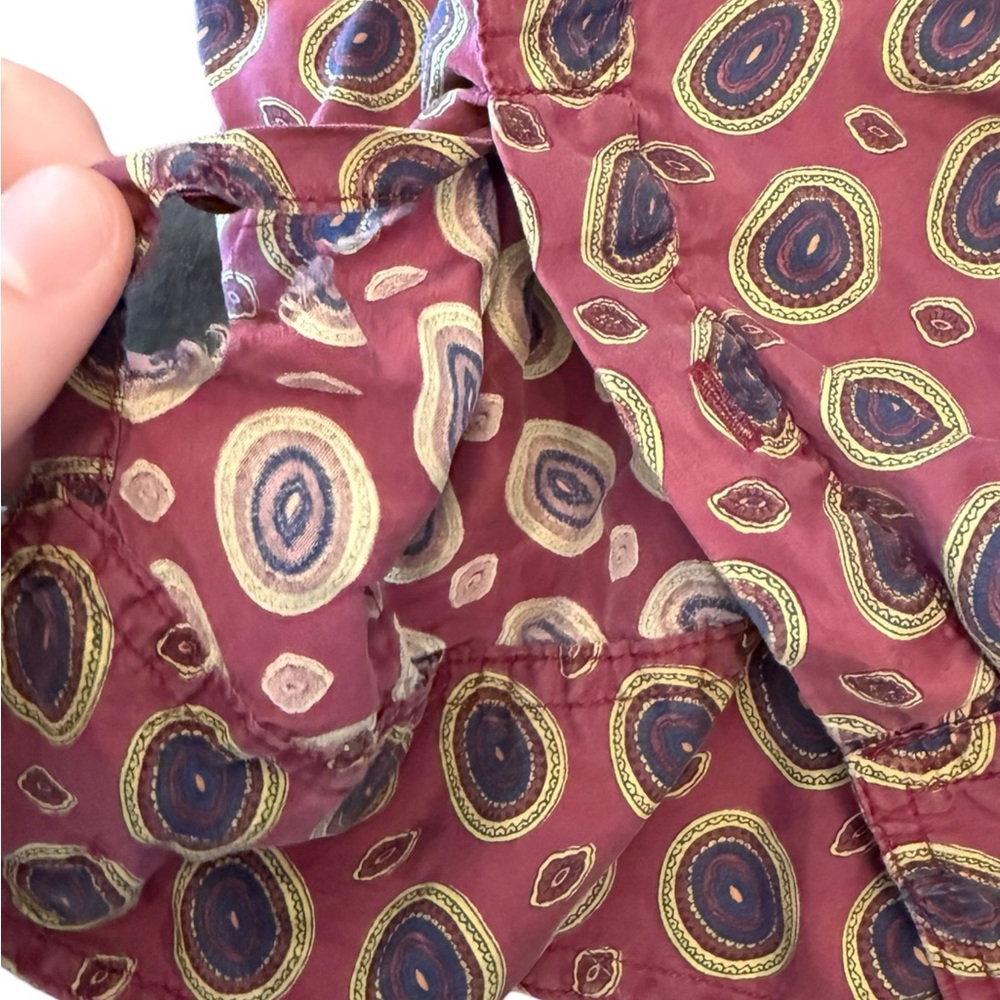 Bogari 100% Silk Long Sleeve Button Down Shirt‎ Men's Large Red Geometric Preppy - Picture 4 of 12